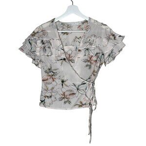 Astr Floral Wrap Blouse - Cream and Pink